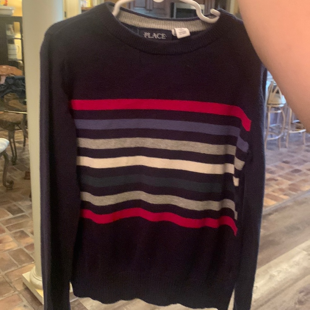 Boys Navy sweater with stripes. EUC